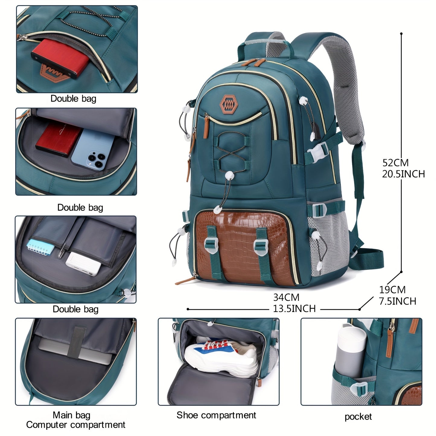 Travel Backpack - Large Capacity, Multi-Compartment, Water-Resistant, Laptop, with Shoe Storage